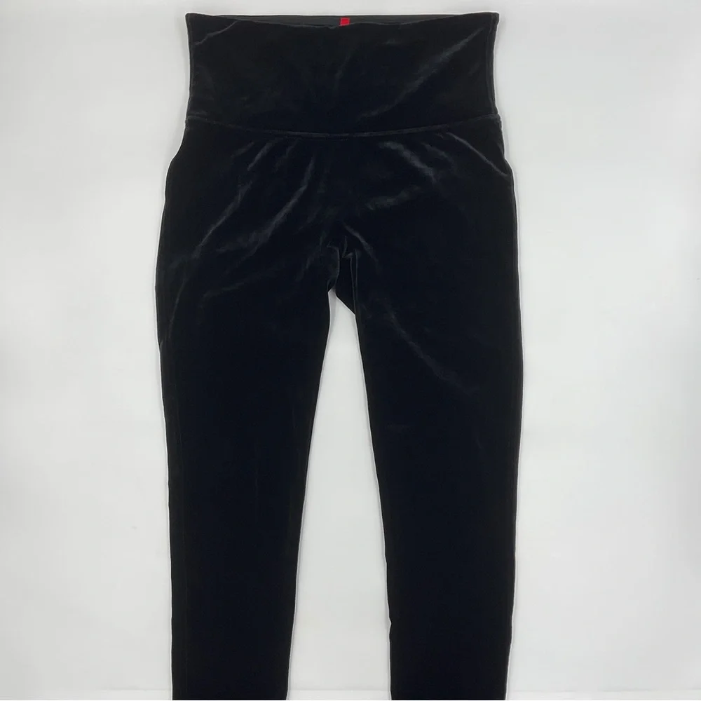 Spanx EUC Shiny Velvet High Waisted Leggings Black L Bodycon Holiday Shapewear - Picture 15 of 16